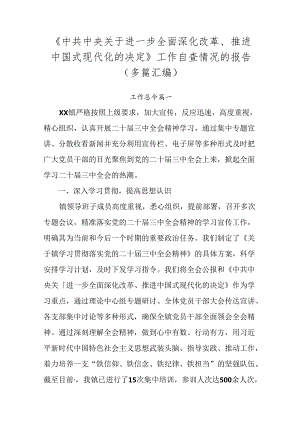 《中共中央关于进一步全面深化改革、推进中国式现代化的决定》工作自查情况的报告（多篇汇编）.docx