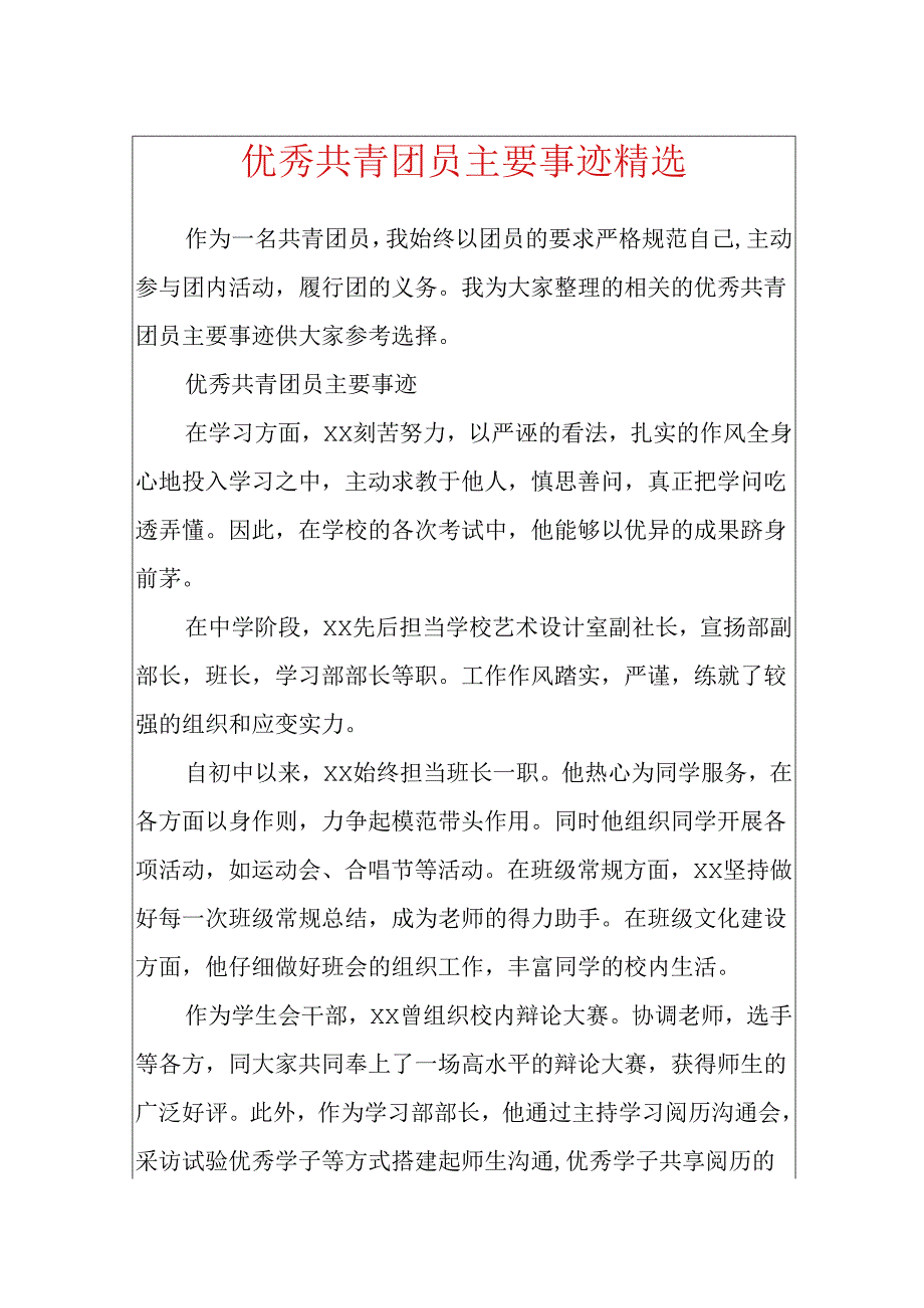 优秀共青团员主要事迹精选.docx_第1页