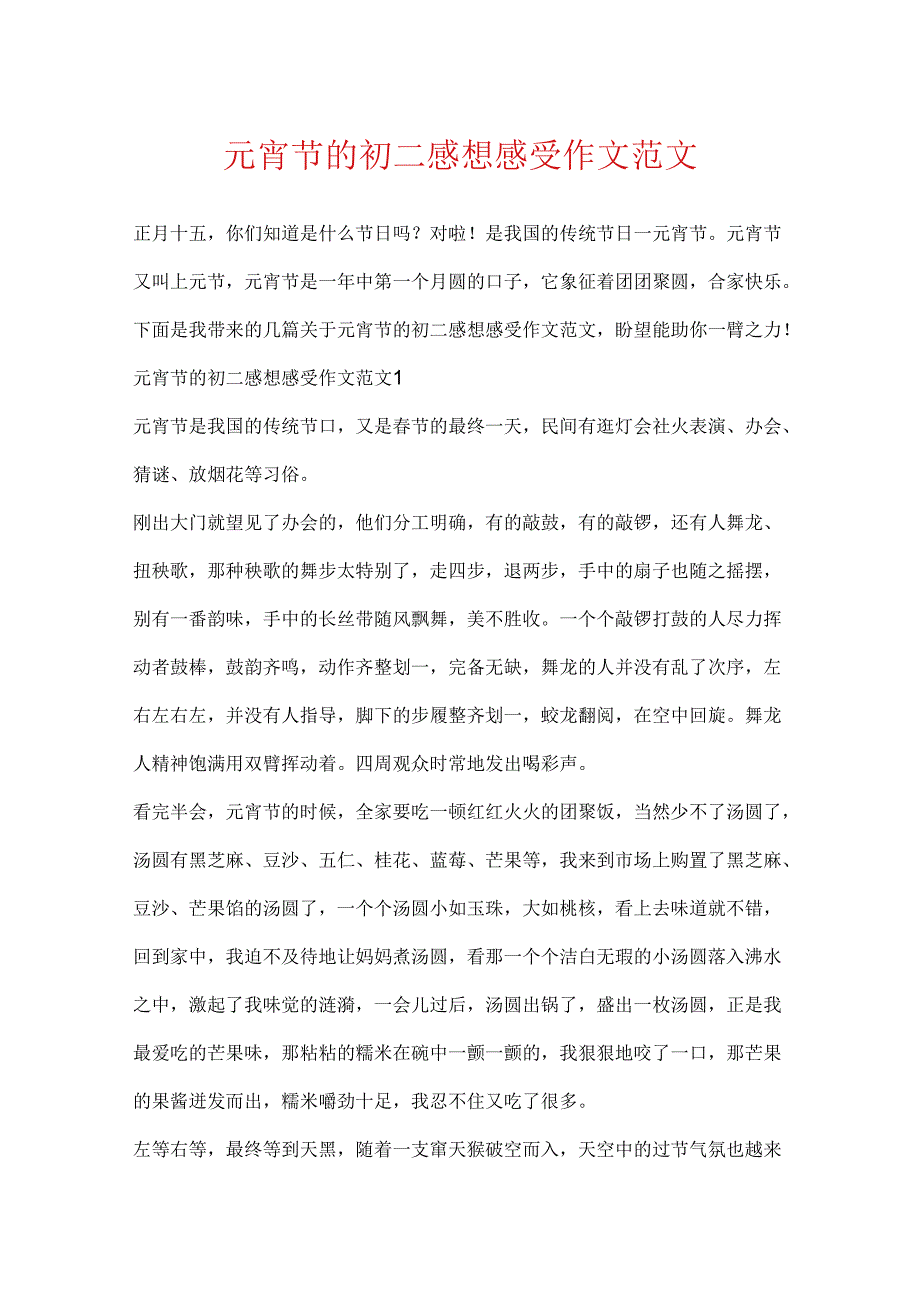 元宵节的初二感想感受作文范文.docx_第1页