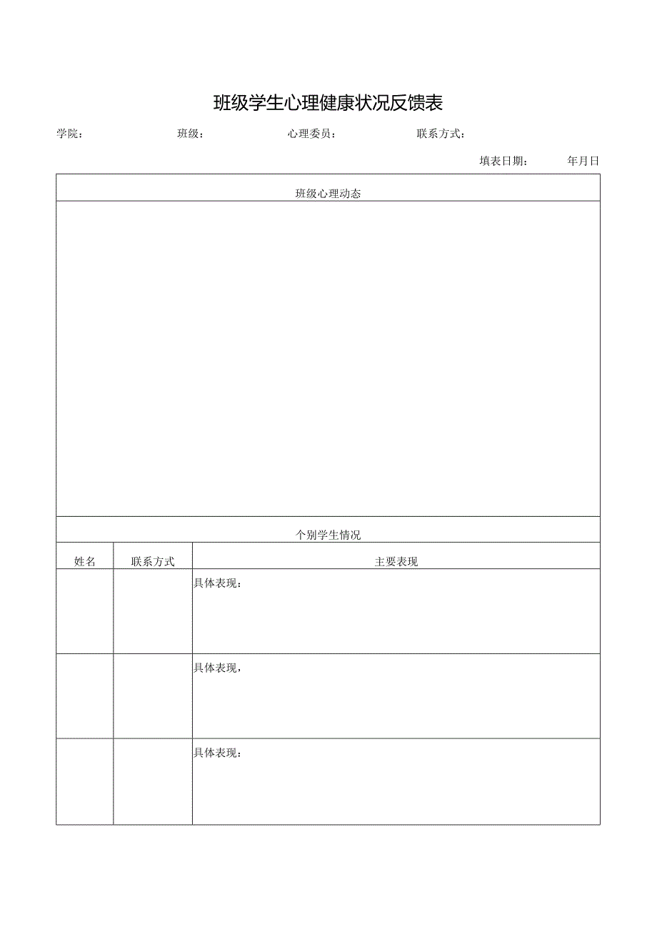 班级心理健康状况反馈表.docx_第1页