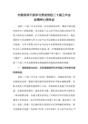 市委领导干部学习贯彻党的二十届三中全会精神心得体会.docx