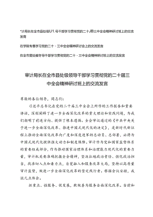 县处级领导干部、审计局长、学院领导干部在全市县处级领导干部学习贯彻党的二十届三中全会精神研讨班上的交流发言.docx