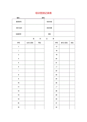 培训签到记录表模板.docx