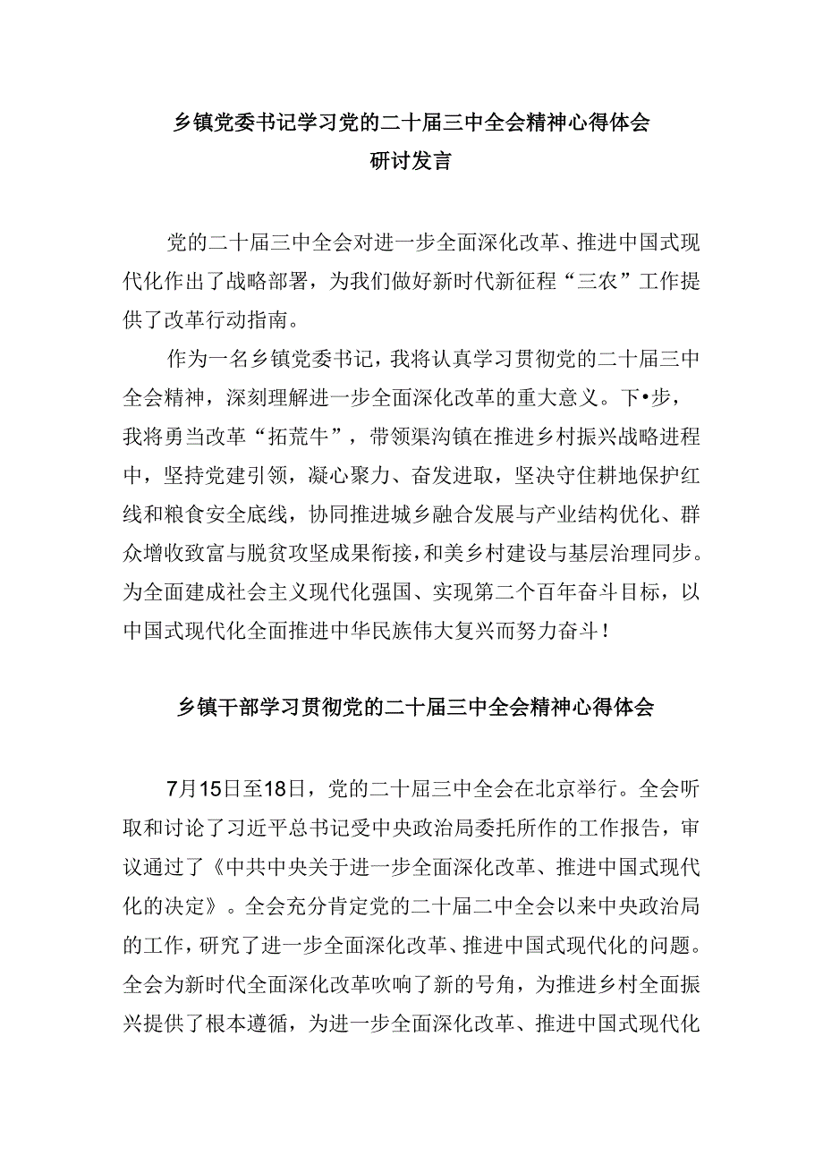 副镇长学习贯彻党的二十届三中全会精神心得体会5篇供参考.docx_第3页