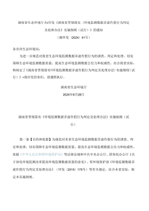 《湖南省贯彻落实＜环境监测数据弄虚作假行为判定及处理办法＞实施细则(试行)》.docx