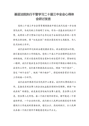 基层法院执行干警学习二十届三中全会心得体会研讨发言.docx