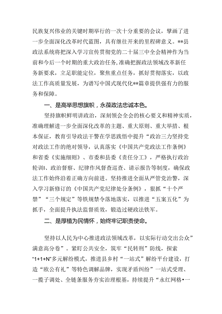 （15篇）青年政法干部学习贯彻党的二十届三中全会精神心得体会（详细版）.docx_第3页