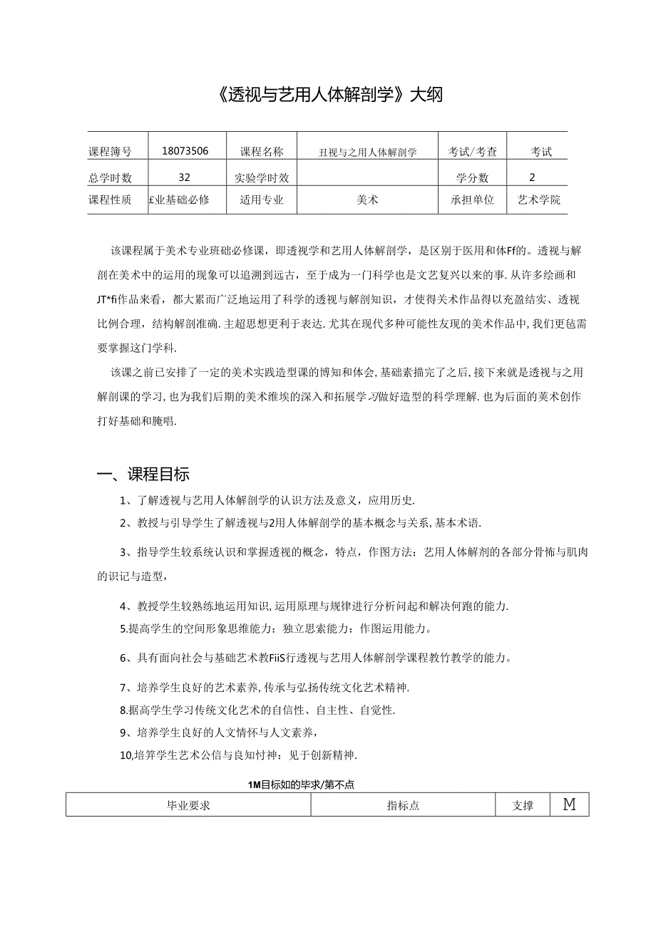 《透视与艺用人体解剖学》美术教学大纲.docx_第1页