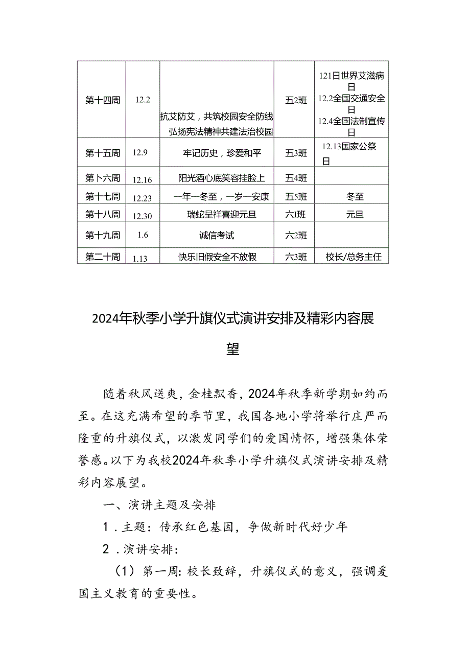 2024年秋季小学升旗仪式演讲安排表.docx_第2页