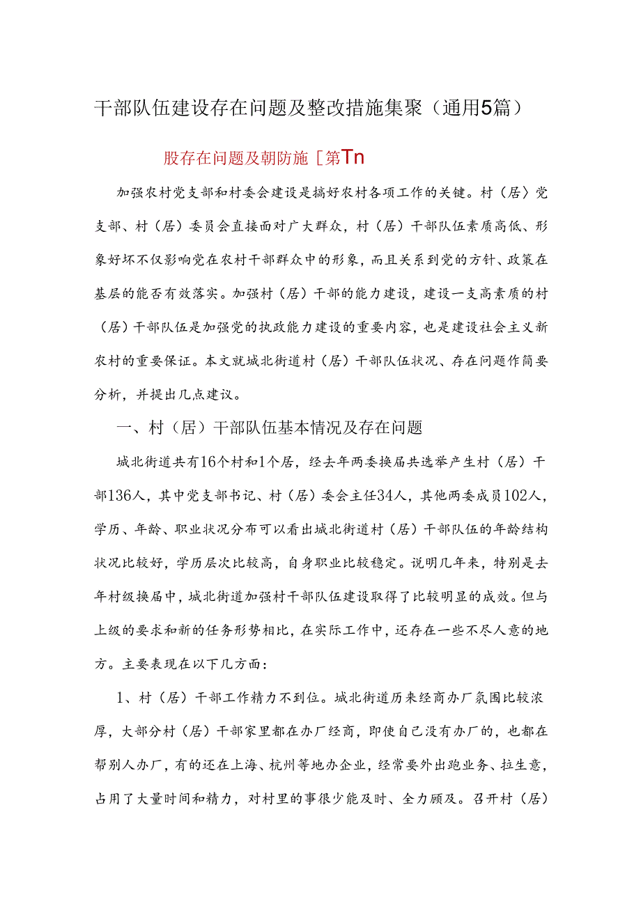 干部队伍建设存在问题及整改措施集聚（通用5篇）.docx_第1页