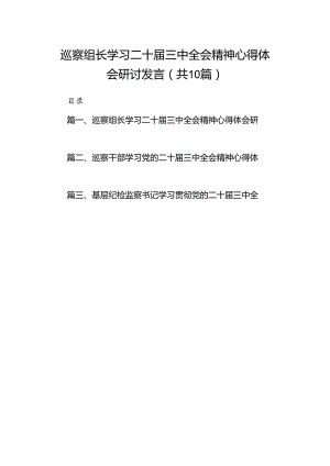 （10篇）巡察组长学习二十届三中全会精神心得体会研讨发言范文.docx