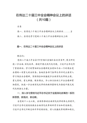 （10篇）在传达二十届三中全会精神会议上的讲话（最新版）.docx