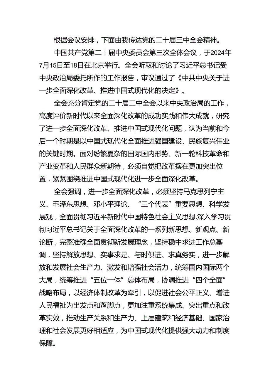 （10篇）传达学习党的二十届三中全会精神讲话提纲范文精选.docx_第2页