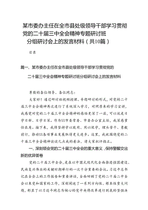 某市委办主任在全市县处级领导干部学习贯彻党的二十届三中全会精神专题研讨班分组研讨会上的发言材料（共10篇）.docx