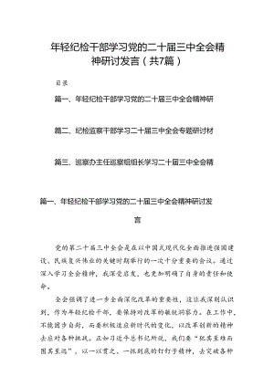 2024年轻纪检干部学习党的二十届三中全会精神研讨发言7篇（详细版）.docx