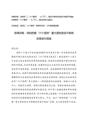 2024年深刻把握“六个坚持”重大原则专题党课讲稿交流发言.docx