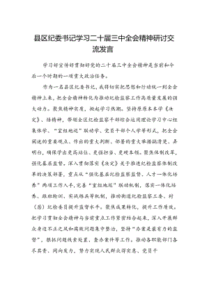 县区纪委书记学习二十届三中全会精神研讨交流发言.docx