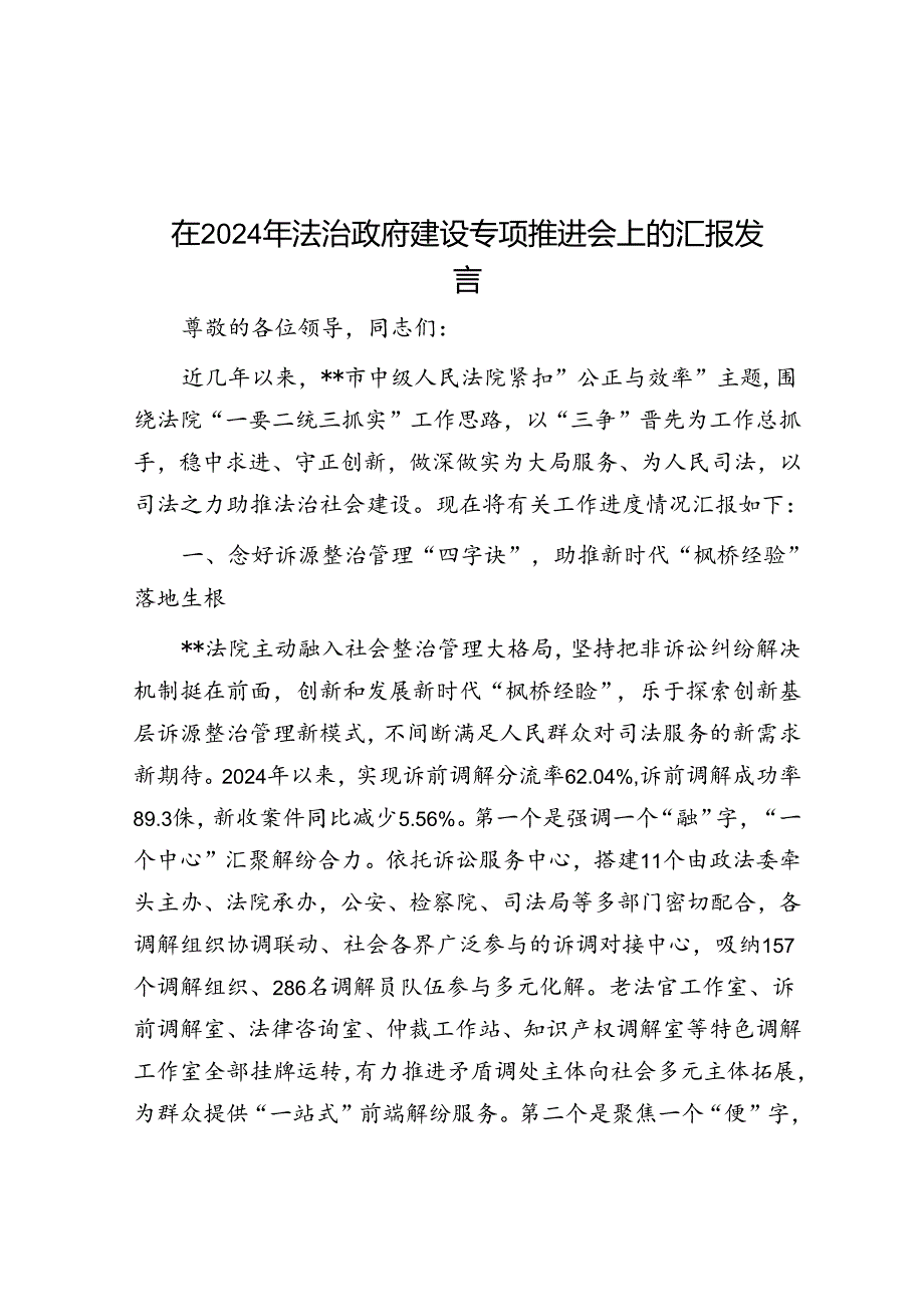 在2024年法治政府建设专题推进会上的汇报发言.docx_第1页