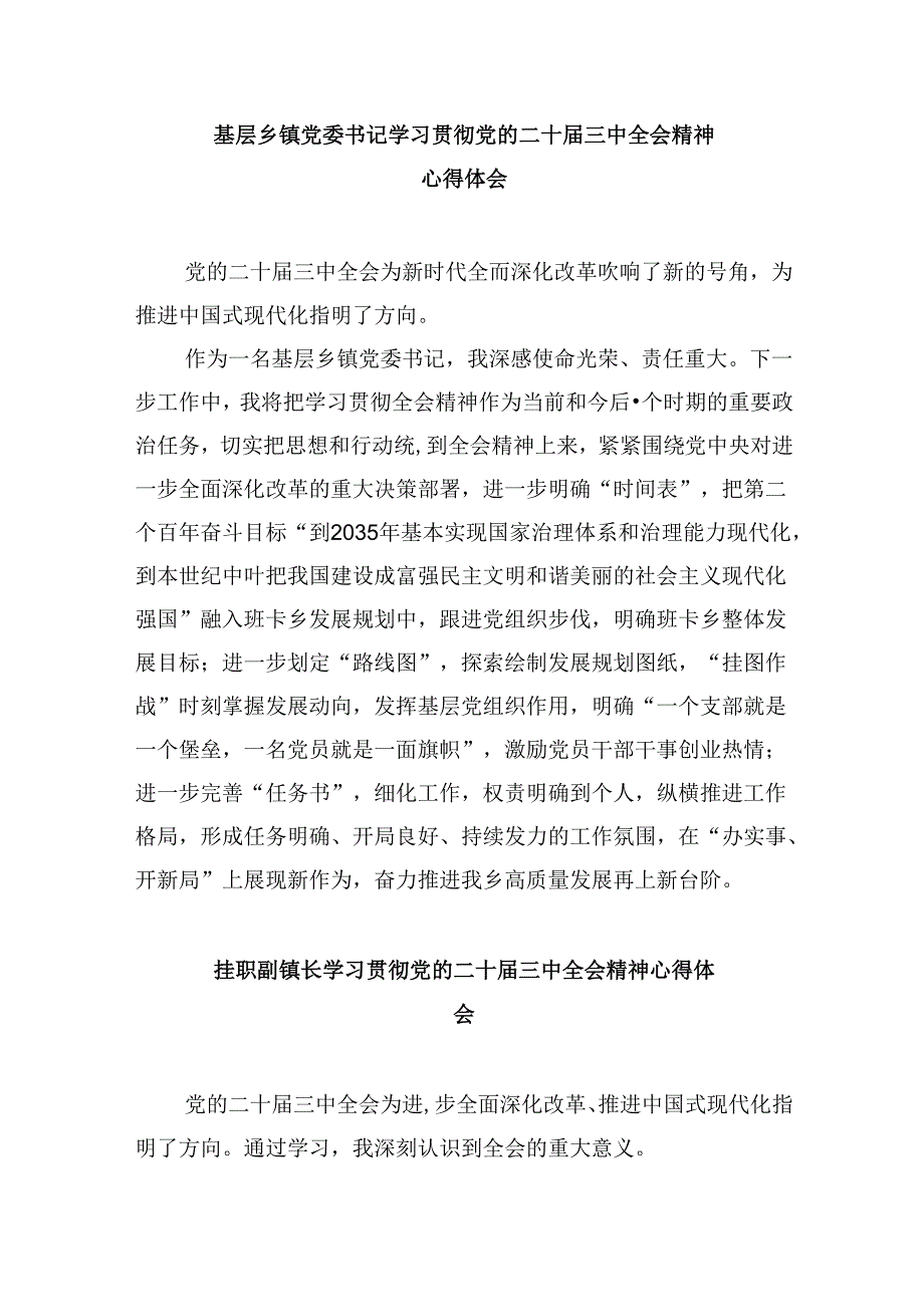 基层乡镇党委书记学习二十届三中全会心得体会（共五篇）.docx_第3页