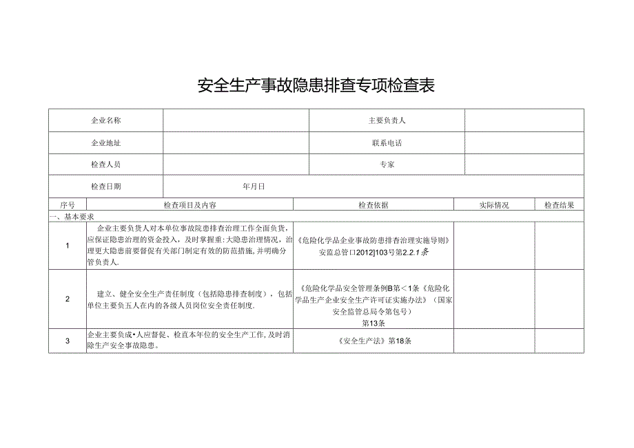 安全生产事故隐患排查专项检查表.docx_第1页