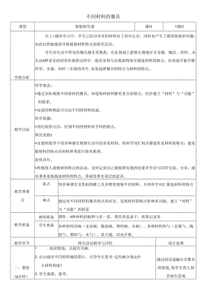 （2024秋）科教版科学二年级上册《不同材料的餐具》教案.docx