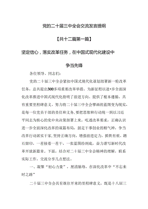 （12篇）党的二十届三中全会交流发言提纲.docx