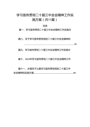 （11篇）学习宣传贯彻二十届三中全会精神工作实施方案集锦.docx