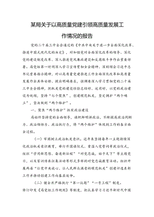 某局关于以高质量党建引领高质量发展工作情况的报告.docx