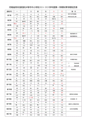 河南省郑州洛阳新乡南阳开封驻马店商丘信阳许昌周口漯河濮阳三门峡鹤壁焦作平顶山安阳市中小学校2024-2025学年度第一学期秋季学期校历表教育教学工作日历表.docx