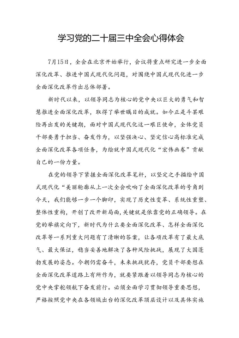 学习2024年学习党的二十届三中全会个人心得感悟 （4份）_60.docx_第1页