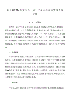 共十篇2024年党的二十届三中全会精神的宣传工作方案.docx