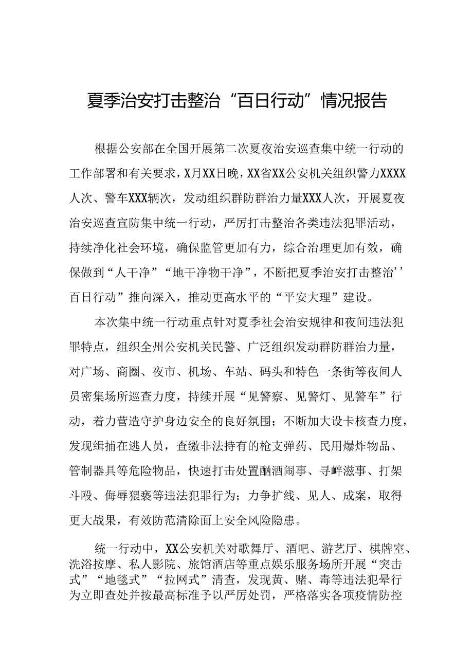 2024年夏季治安打击整治“百日行动”总结汇报13篇.docx_第1页