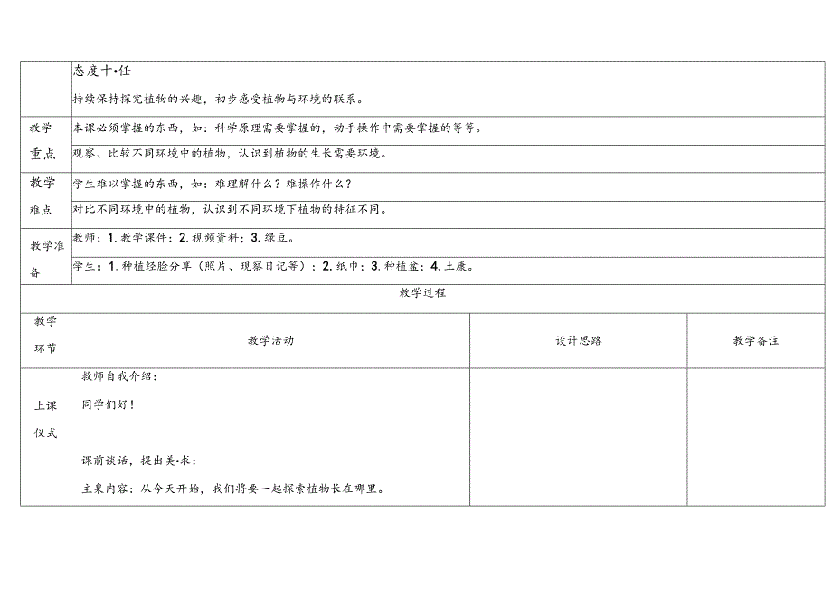 2024新教科版一年级科学上册第一单元植物长在哪里教学设计.docx_第2页