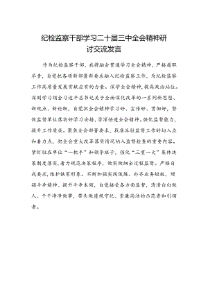 纪检监察干部学习二十届三中全会精神研讨交流发言.docx