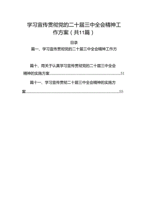 （11篇）学习宣传贯彻党的二十届三中全会精神工作方案范文.docx