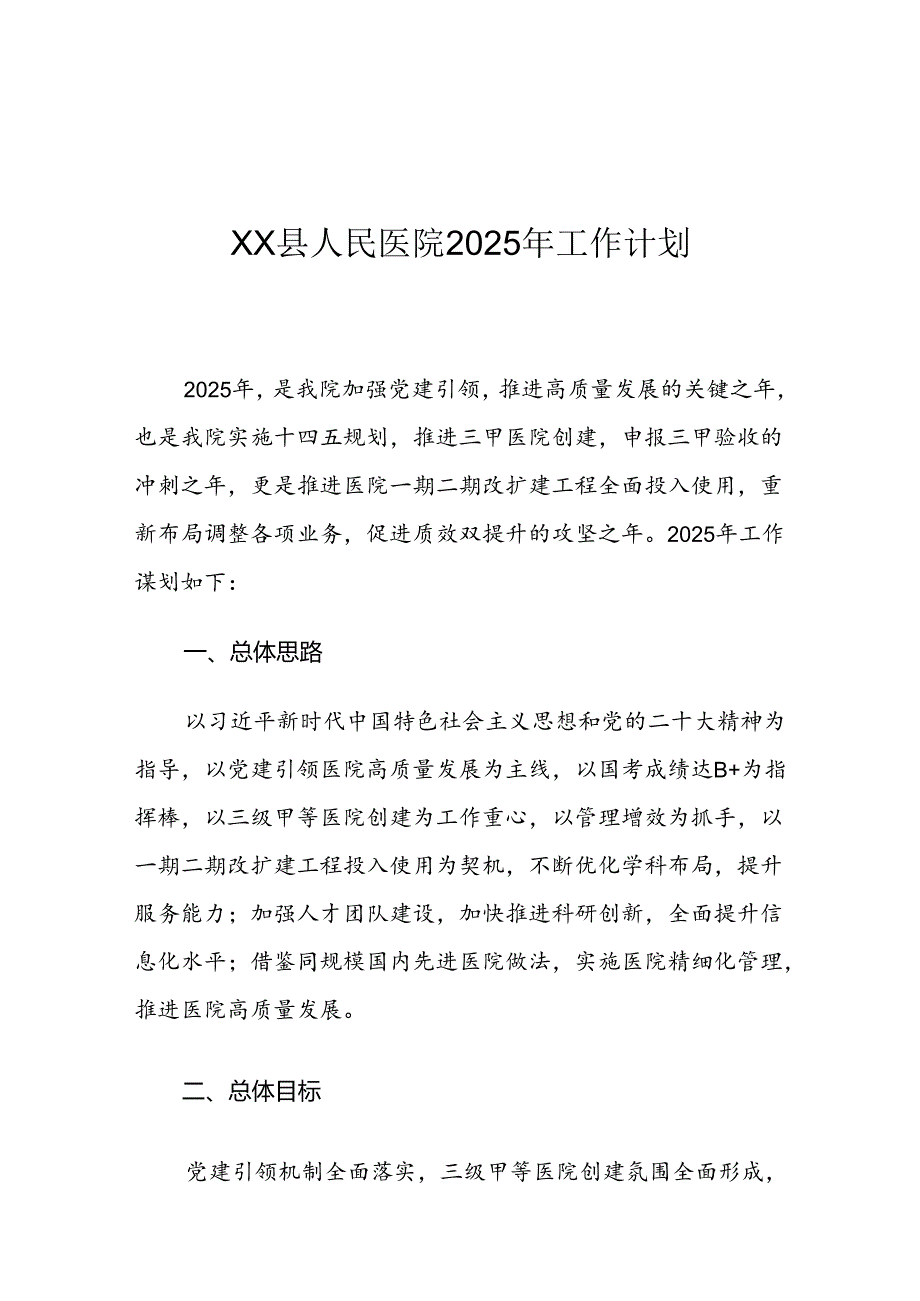 XX县人民医院2025年工作计划.docx_第1页