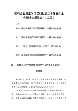 国有企业员工学习贯彻党的二十届三中全会精神心得体会7篇（详细版）.docx