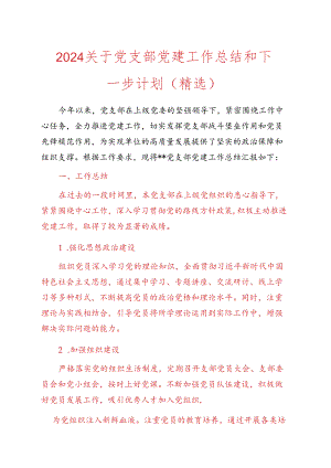 2024关于党支部党建工作总结和下一步计划（精选）.docx