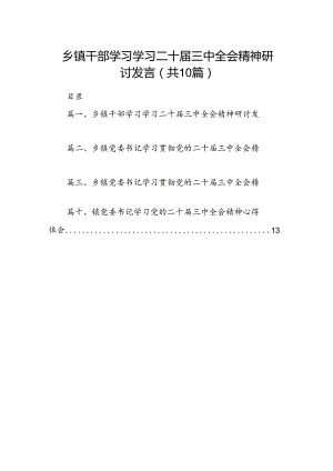 （10篇）乡镇干部学习学习二十届三中全会精神研讨发言（精选）.docx