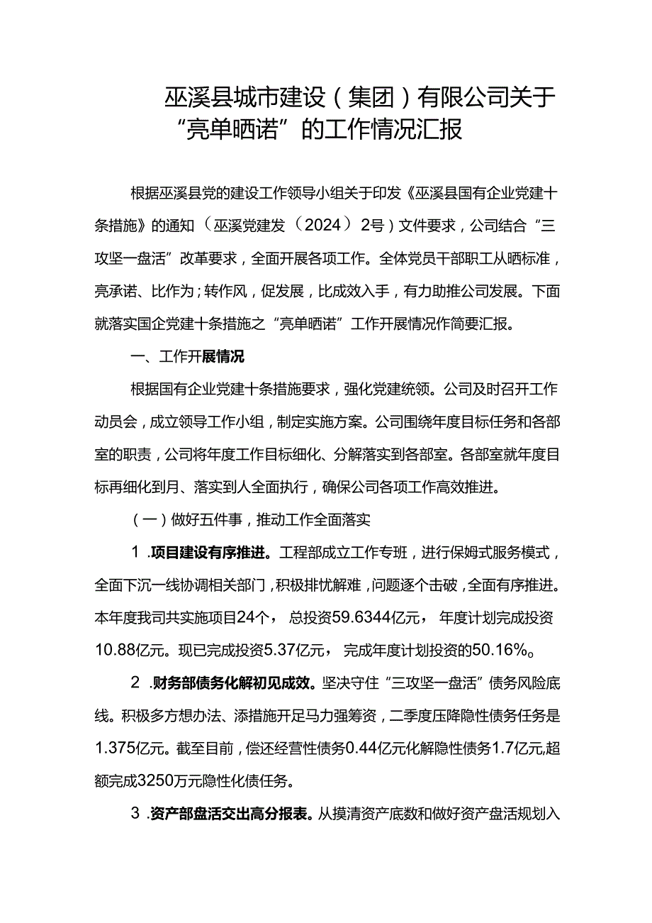 县城市建设（集团）有限公司关于“亮单晒诺”的工作情况汇报.docx_第1页