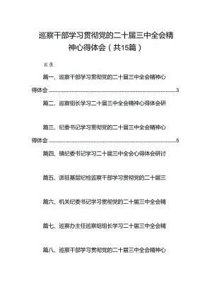 （15篇）巡察干部学习贯彻党的二十届三中全会精神心得体会（详细版）.docx