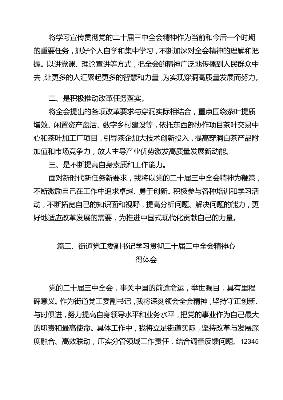 街道党工委书记学习贯彻党的二十届三中全会精神心得体会范文12篇供参考.docx_第3页