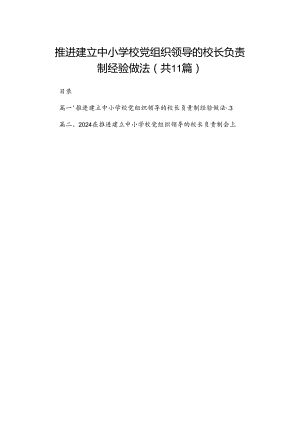 （11篇）推进建立中小学校党组织领导的校长负责制经验做法供参考.docx