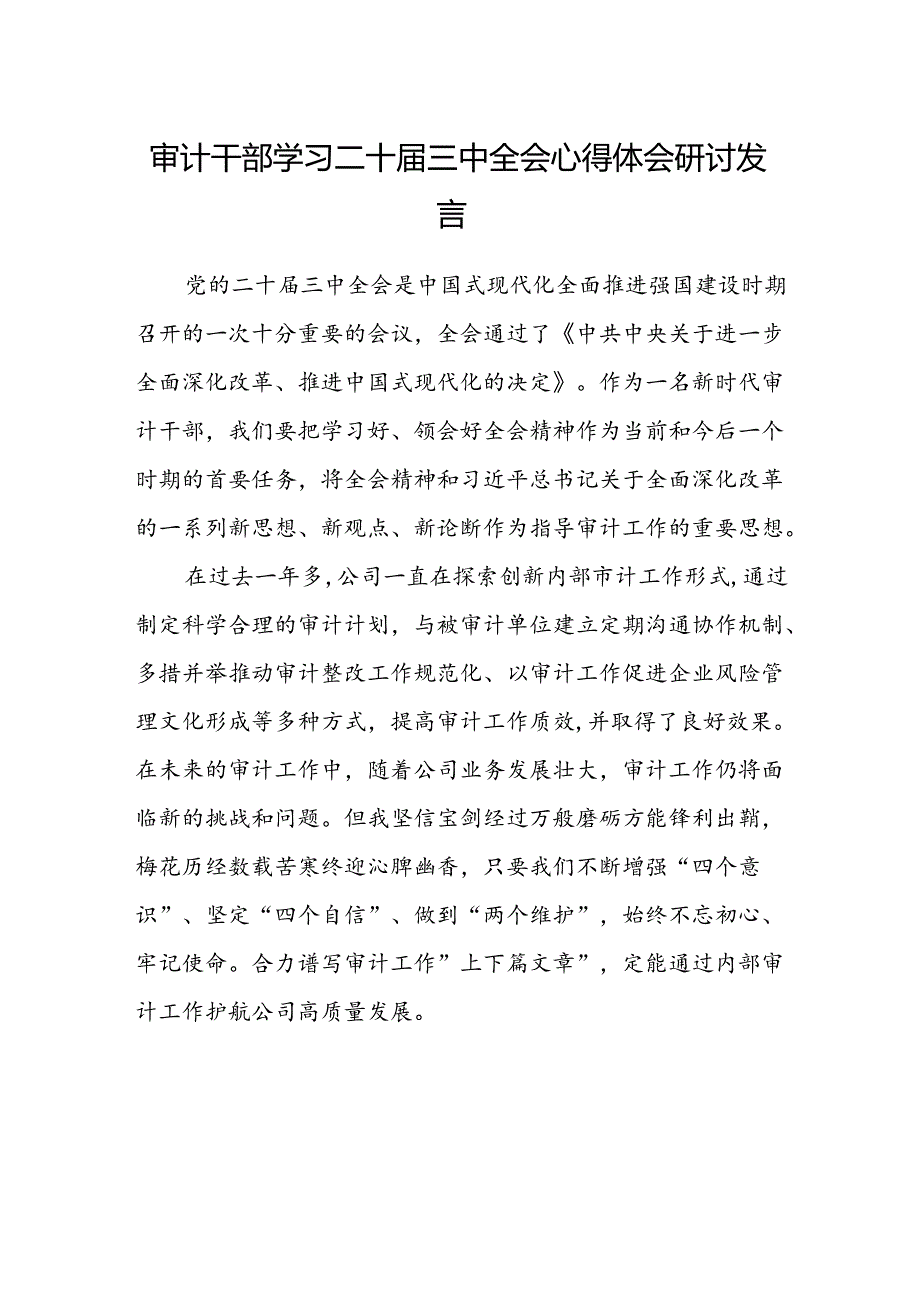 (5篇)审计干部学习二十届三中全会心得体会研讨发言范文.docx_第1页