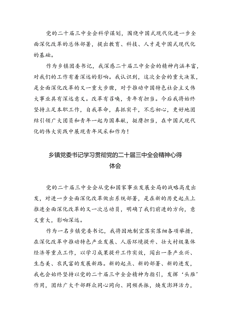 （9篇）乡党委副书记学习贯彻党的二十届三中全会精神心得体会（最新版）.docx_第2页