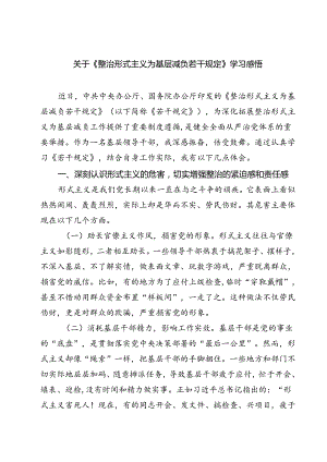 (五篇)关于《整治形式主义为基层减负若干规定》学习感悟参考范文.docx