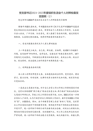 党支部书记2024-2025年度组织生活会个人对照检查发言提纲 .docx