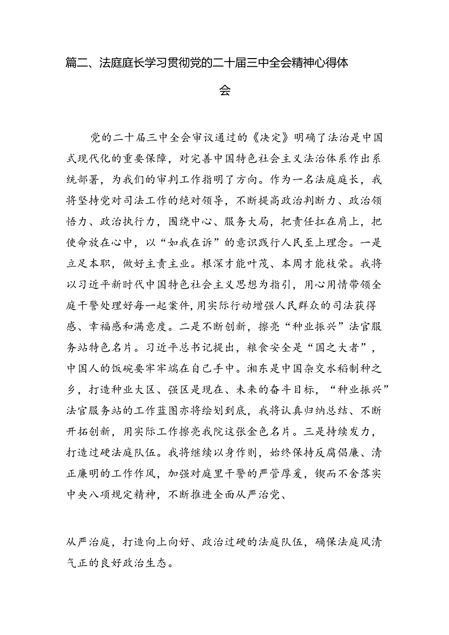 （10篇）法庭庭长学习二十届三中全会精神心得研讨发言（精选）.docx_第3页