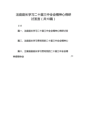 （10篇）法庭庭长学习二十届三中全会精神心得研讨发言（精选）.docx