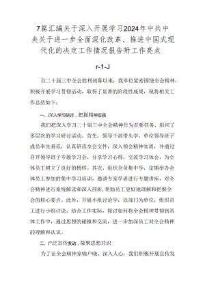 7篇汇编关于深入开展学习2024年中共中央关于进一步全面深化改革、推进中国式现代化的决定工作情况报告附工作亮点.docx